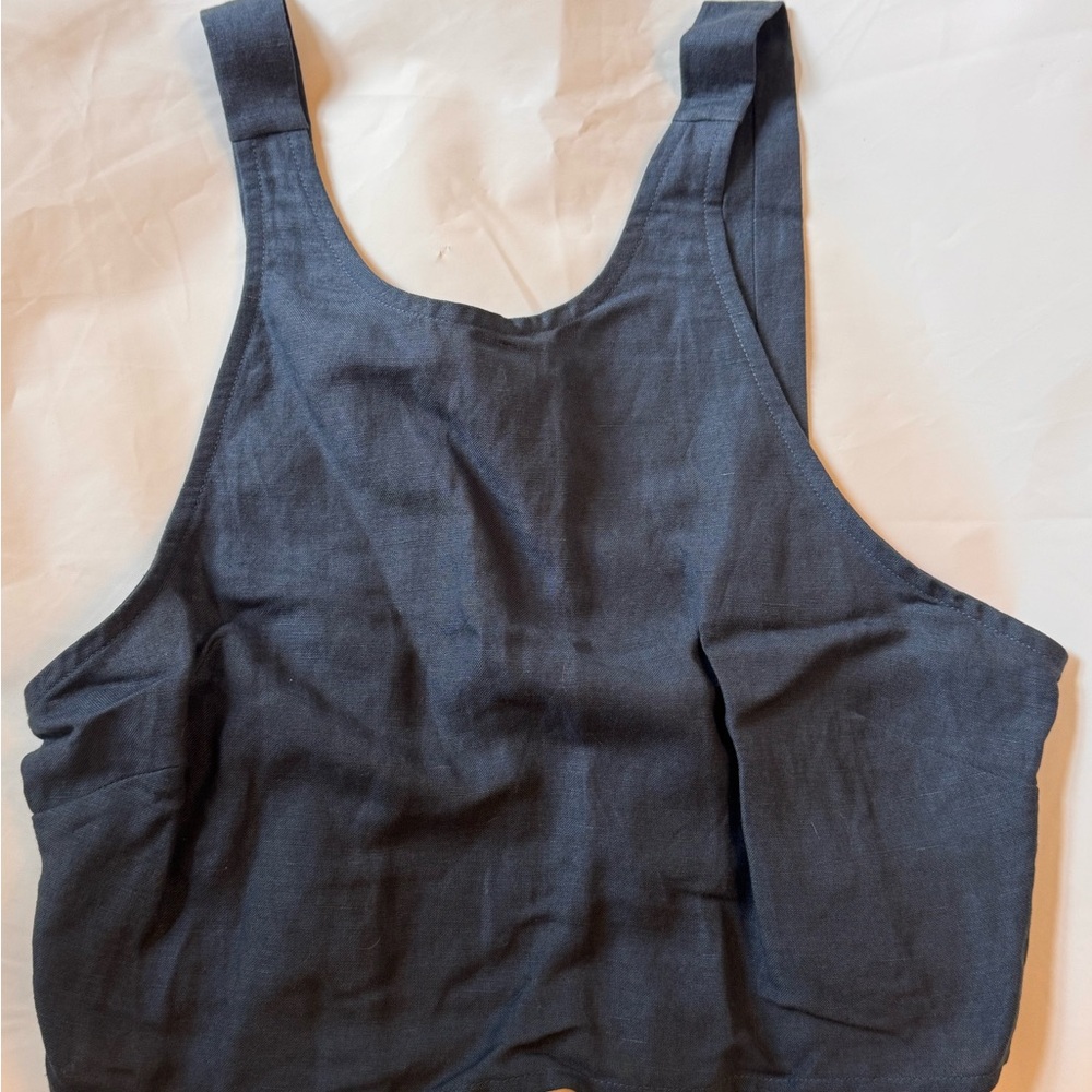 First Rite linen Blue Pants & crop Set - Picture 4 of 5